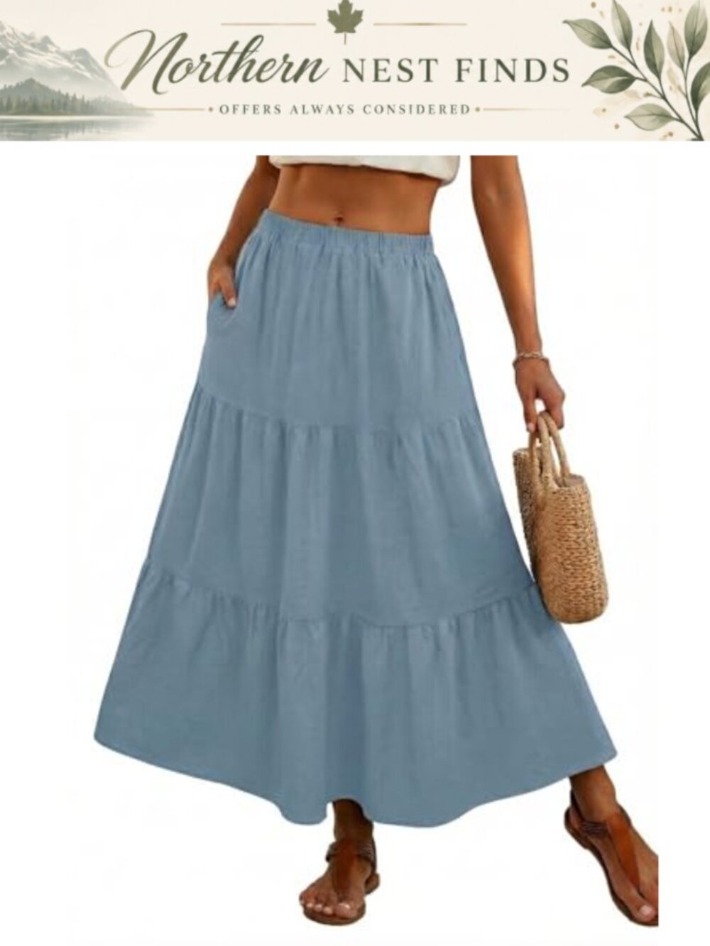 Women's Boho High Waist A-Line Maxi Skirt with Pockets Lightweight